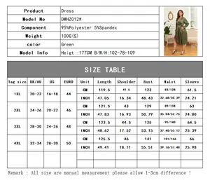 Detailed size guide for plus size V-neck satin dress showing CM and INCH measurements