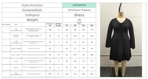 Detailed size chart for V-neck long sleeve dress including 1XL to 4XL measurements