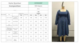Size chart showing 1XL to 4XL measurements for the square neck long sleeve dress