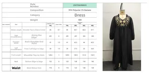 Detailed size guide table for floral print plus size dress with high waist design