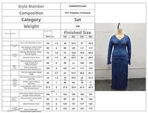 Size chart for women's V-neck long sleeve top and A-line skirt set, sizes 1XL to 4XL