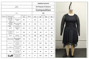 Size chart for black bow print A-line dress with detailed 1XL-4XL measurements info