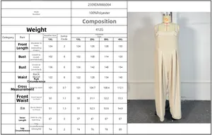 Detailed size chart for beige plus size wide leg jumpsuit with measurement specifications