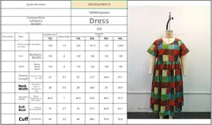 Size chart for V-neck floral summer dress showing measurements from 1XL to 4XL