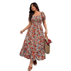 French square neck floral maxi dress with puff sleeves and smocked bodice for summer