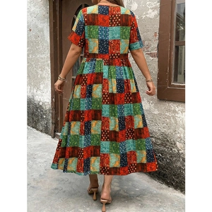 Bohemian paisley print maxi dress with short sleeves and high waist flowy silhouette