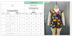 Size chart for women's plus size V-neck sleeveless blouse with ginkgo leaf print design