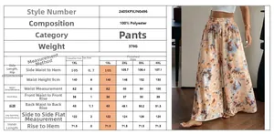 Size chart for plus size tie-dye wide leg pants with detailed measurements and material info