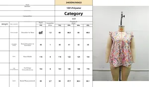 Size chart for V-neck floral chiffon blouse showing measurements from 1XL to 4XL in cm