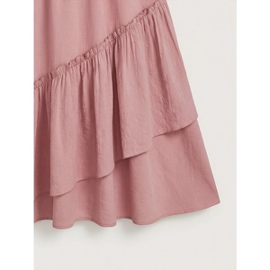 Pink tiered ruffle skirt with elastic waist and asymmetrical layered design for women