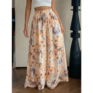 Pantalon large taille haute tie-dye avec cordon de serrage et taille élastique