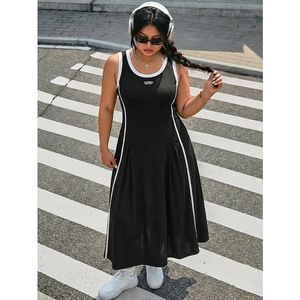 Abito Maxi Senza Maniche Taglie Forti da Donna Bordo a Contrasto Linea A Sportivo Casual Gilet Abito Lungo Poliestere