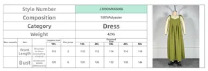 Detaillierte Größentabelle für übergroßes grünes Sommerkleid mit Maßen von 1XL bis 5XL