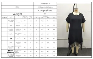 Size chart for plus size Bohemian dress with fringe hem and detailed measurements