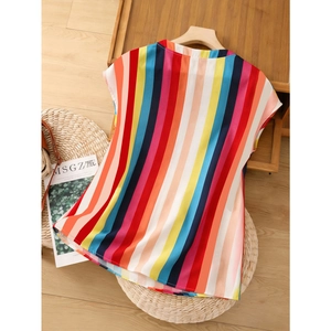 Colorful vertical striped V-neck chiffon blouse with flutter sleeves for women