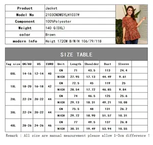 Detailed size chart for orange floral plus size chiffon blouse with 0XL to 4XL measurements