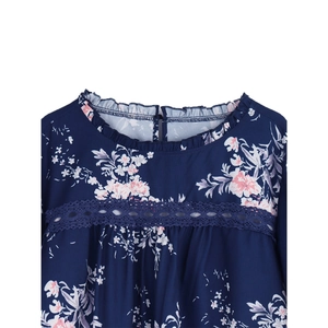 Chemisier femme en mousseline à fleurs style français avec dentelle et col à volants