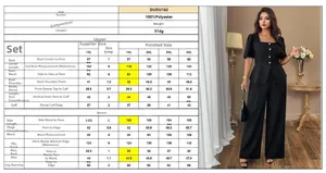 Detailed size chart for women plus size solid square neck top and wide leg pants set