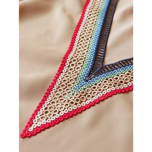 Chemise kaki à col en V pour femmes avec broderie en dentelle crochetée colorée ethnique