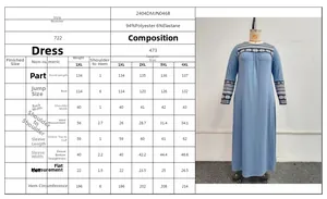 Size chart for women plus size printed long dress with polyester and spandex blend