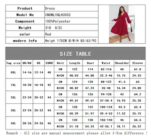 Guide des tailles pour robe rouge à pois grande taille avec mesures détaillées du buste