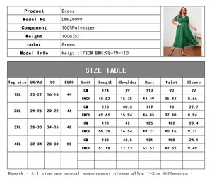 Detailed size chart for plus size women dress with measurements in cm and inches
