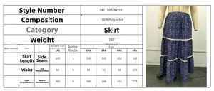 Size chart for floral plus size maxi skirt with lace details and tiered design