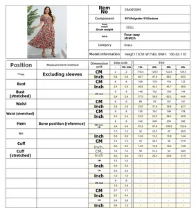Comprehensive size chart for floral off-shoulder summer dress in sizes 1XL to 4XL for women