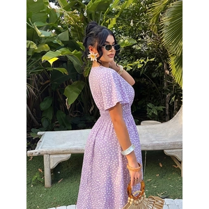 Women Plus Size V Neck Floral Print Midi Dress Short Sleeve High Waist A Line Summer Casual Vacation Dress