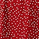 Macro shot of red dress fabric featuring white polka dot print patterns and soft texture