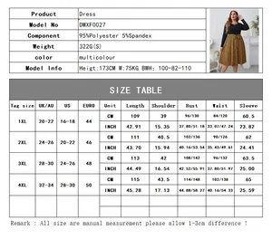 Detailed size chart for plus size leopard print maxi dress with material and fit info