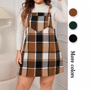 Robe à Bretelles à Carreaux Femme Grande Taille Style Rétro Britannique Robe Chasuble Sans Manches Décontractée Mode Automne
