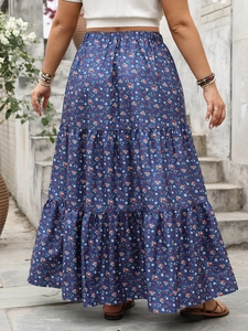 Floral tiered maxi skirt with bohemian print and elastic waist for summer vacation style