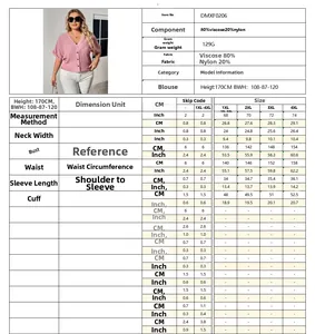 Size chart for women's V-neck linen shirt with detailed measurements from 1XL to 4XL