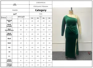 Tableau des tailles pour robe de soirée en velours grande taille avec mesures du 1XL au 4XL