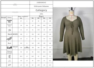 Size guide for square neck plus size dress showing measurements from 1XL to 4XL in cm