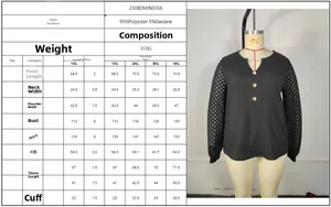 Detailed size guide table for women's plus size long sleeve lace knit top with buttons