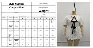 Tableau des tailles pour chemisier blanc à manches courtes avec broderie évidée