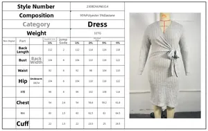 Tableau des tailles pour robe longue en maille col V avec mesures de 1XL à 4XL