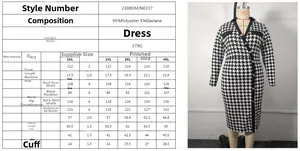 Detailed size guide table for V-neck long sleeve bodycon dress from size 1XL up to 4XL