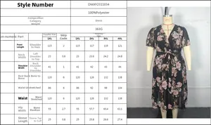 Guide des tailles pour robe d'été fleurie à col en V avec spécifications de polyester