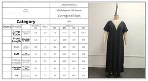 Size guide for plus size V-neck black maxi dress with detailed garment measurements