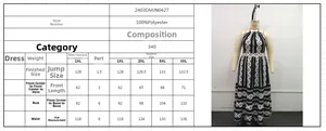Tableau des tailles et détails pour robe longue imprimée dos nu en grandes tailles