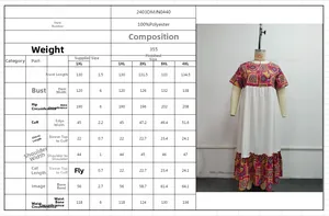 Size chart for bohemian plus size maxi dress showing detailed 1XL to 4XL measurements