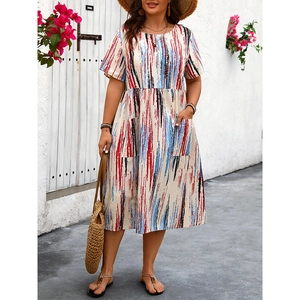 Robe longue d'été pour femme avec imprimé à rayures et poches pour un style décontracté