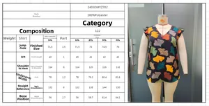 Size chart detail for floral print V-neck shirt with precise measurements for plus sizes