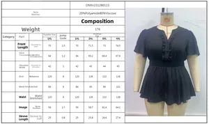 Detailed size chart for women's plus size black shirt with measurements 1XL to 4XL