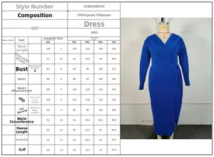 Size guide for a V-neck evening dress in glitter fabric with detailed measurements