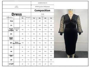 Size chart for V-neck plus size mesh sleeve dress with 1XL to 4XL measurements