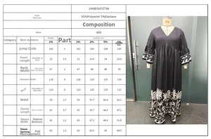 Detailed size chart and specifications for the bell sleeve floral maxi dress